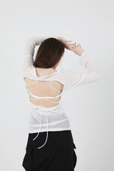 シースルーバックスリットロングスリーブニット / See-Throught Back Slit Long Sleeve Knit White