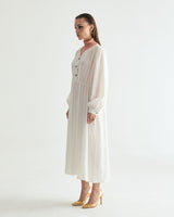 V-NECK CREASE SHIRRING ONEPIECE - IVORY (6635995725942)