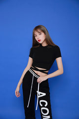 XストリングクロップドTシャツ / TOP(4653) X-string cropped tee