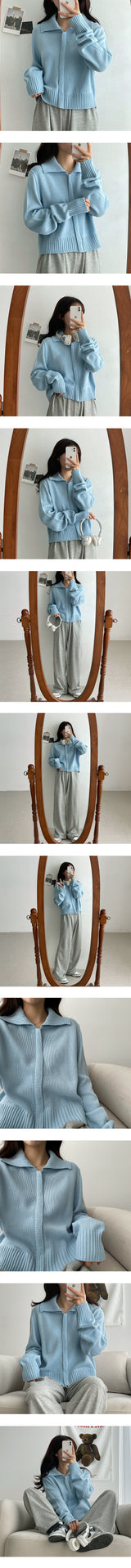 サネデイリーカラーニットジップアップ / Sanne Daily Collar Knit Zip-Up