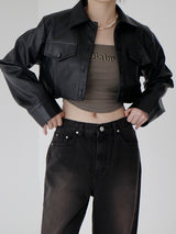 ローズレザークロップジャケット / Rose Leather Crop Jacket (2color)