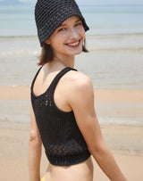 【OUTLET】FISHNET SQUARE NECK KNIT TANK TOP BLACK
