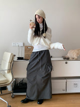 Angora hood knit zip-up