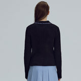 Embroidery collar knit top - Black (6674923094134)