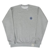 [UNISEX] Blue Flower Smile Embroidery White Clip Sweatshirt (6655479119990)