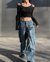 Oval cargo denim pants