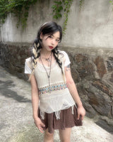 エスニックビンテージニーズニットスリーブレス / Ethnic Vintage Beads Knit Sleeveless
