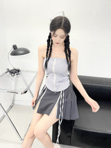 975. Line zipper crop top (3color)