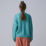 V-NECK CABLE KNIT PULLOVER, BLUE