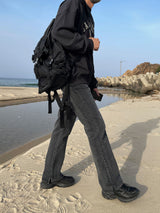 Po Side Slit Black Washing Denim Pants (628) (6699423858806)