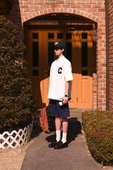Cパッチユニセックス半袖オクスフォードシャツ / C Patch Short-Sleeved Unisex White Oxford Shirt