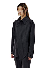 UNBALANCED BUTTON STRAP SHIRT (CHARCOAL) (6654718050422)