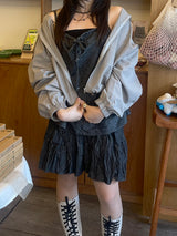 モリガールコットンデニムリボンスリーブレス / Morigirl cotton denim ribbon sleeveless