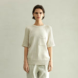 オーガニックコットンハーフスリーブニット/ORGANIC COTTON HALF SLEEVE KNIT (CREAM)