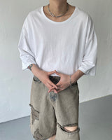 パルスUネックカプリボクシーショートスリーブTシャツ (2 colors)