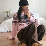 Babe ヴィンテージ スノーフレーク ノルディック ラウンド長袖ニット