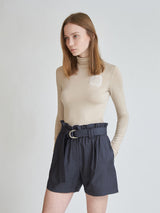 HIGH WAIST BELT BANDING HALF PANTS (6679779672182)