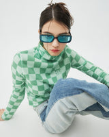 CHECKER BOARD TURTLENECK KNIT-GREEN (6605055098998)