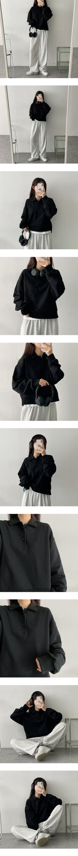 ブテンボタンカラーショートクロップスウェットシャツ/Buten button collar short cropped sweatshirt