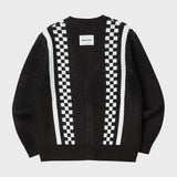 CHECKERBOARD JACQUARD CARDIGAN (BLACK) (6627480469622)