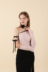 Strap Off Shoulder Warmer T-shirt Pink