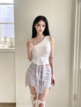 カーブストリングラインミニスカート/882. Curved string line mini sk (2color)
