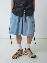 Washing cargo half denim 2color