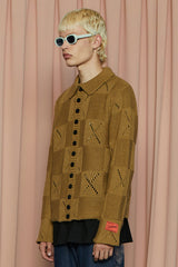 BUTTON ARGYLE KNIT JACKET / OLIVE