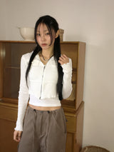 Fixer ribbed pocket cropped hooded zip-up