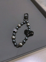 ブラックハートビーズキーリング/Black Heart Beads Key-ring