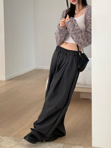 Clip string banding pintuck long wide slacks