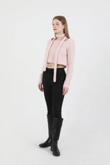 Square Neck Fur Knit T-shirt Muffler Set Pink