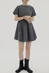 プリーツミニショートスリーブドレス / Pleats Mini Short Sleeve Dress (3color)