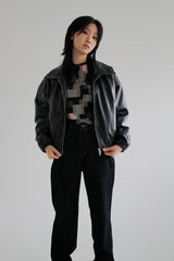 レザークロップブルゾンパディング/Leather crop blouson padding (2color)
