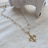 Fleur De Lis Pearl Choker Necklace  - Gold