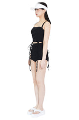 2シャーリングハートネッククロップドスリーブレストップ/two shirring heart neck cropped sleeveless top (black)