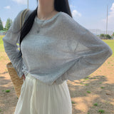 シースルーブックルリネンサマーニット