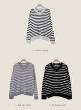 CLボーダールーズVネックニット(3color)