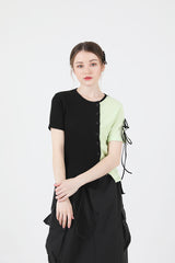 スリットリボンハーフスリーブTシャツ / Slit Ribbon Half-Sleeve T-shirt Green