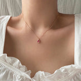 ナチュラルルビーストーンウォータードロップデイリーネックレス / rr Silver 925 Rose Gold Natural Ruby Stone Water Drop Daily Necklace