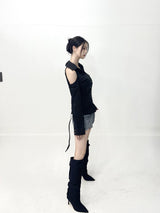 1028. Cargo stiletto long boots heel (2color)