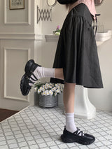 リボンひも ベルト 裏バンディング インディゴ デニム フレア ミディ スカート /Sage Ribbon String Belt Back banding Indigo Denim Flare Midi Skirt