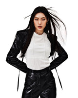 PIN-TUCK STRAP LEATHER BOLERO JACKET (6654708187254)