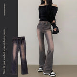 Nunu Pink Washing Bootcut Napping Denim Jeans [Spandex/Slim Pants/Vintage/Long Denim]