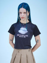 ネバーダイクロップTシャツ / NEVER DIE CROP T-SHIRTS(BK)
