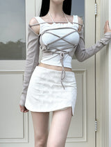 ボレロクロスストラップラインカーディガン / 943. Bolero cross strap line cardi (3color)