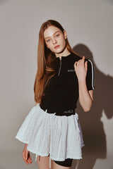 Lace Tape Half Zip-Up Black