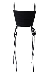 2シャーリングハートネッククロップドスリーブレストップ/two shirring heart neck cropped sleeveless top (black)
