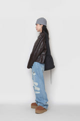 クロップレザーカーディガン / Crop leather cardigan