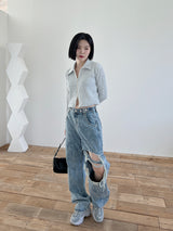 ストーンウォッシュッドスプリットデニムパンツ/no.1110 Stone Washed Split Denim Pants